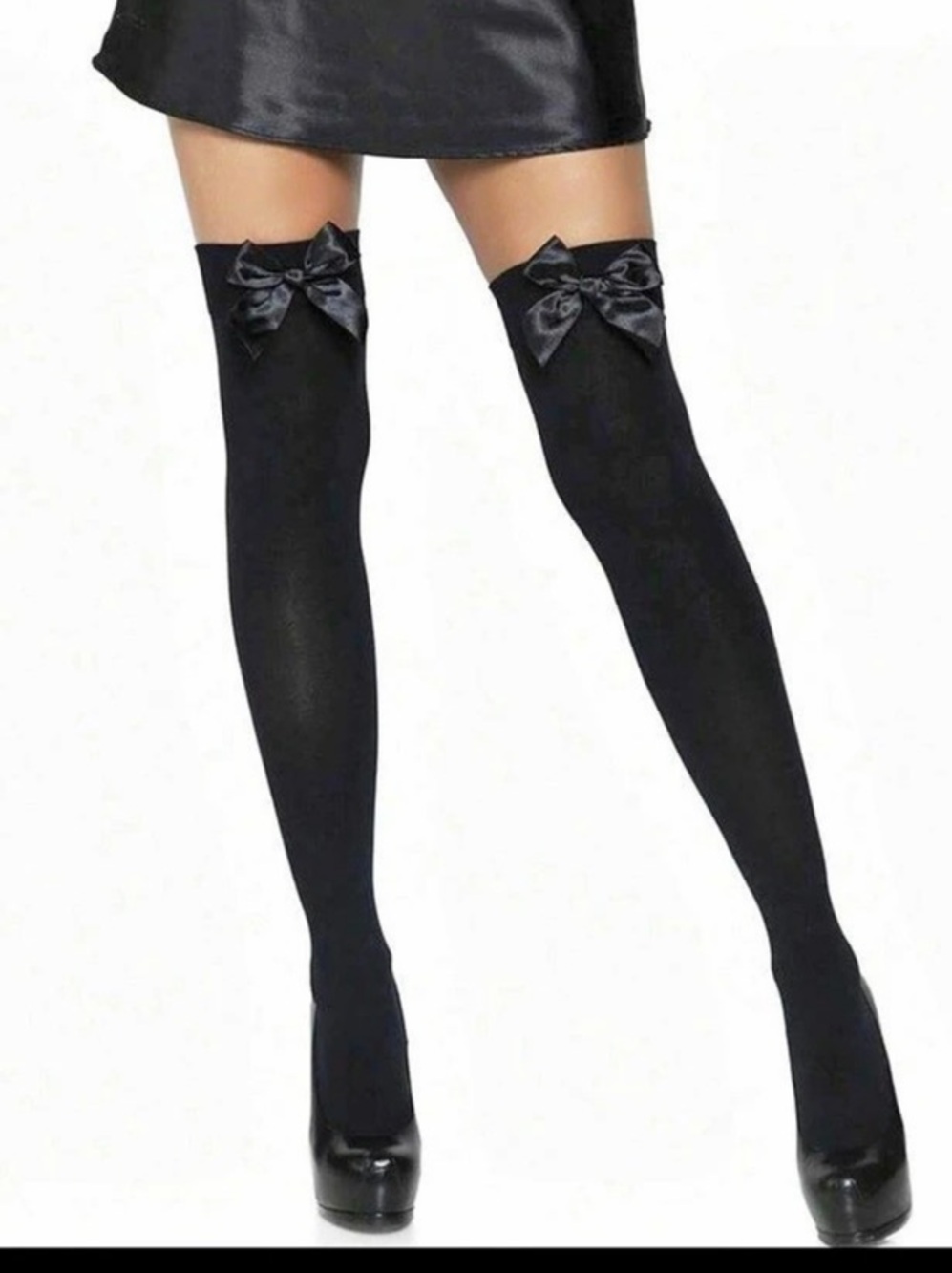 Black Thigh-High Stockings with Satin Bow